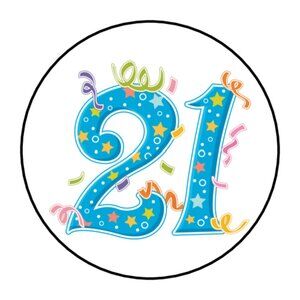 30 21st BIRTHDAY ENVELOPE SEALS LABELS STICKERS PARTY FAVORS SCRAPBOOKING 1.5"
